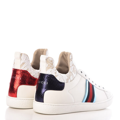 Gucci Calfskin Lace Ayers Sylvie Web Womens New Ace High Top Sneakers 40.5 White 4 of 11