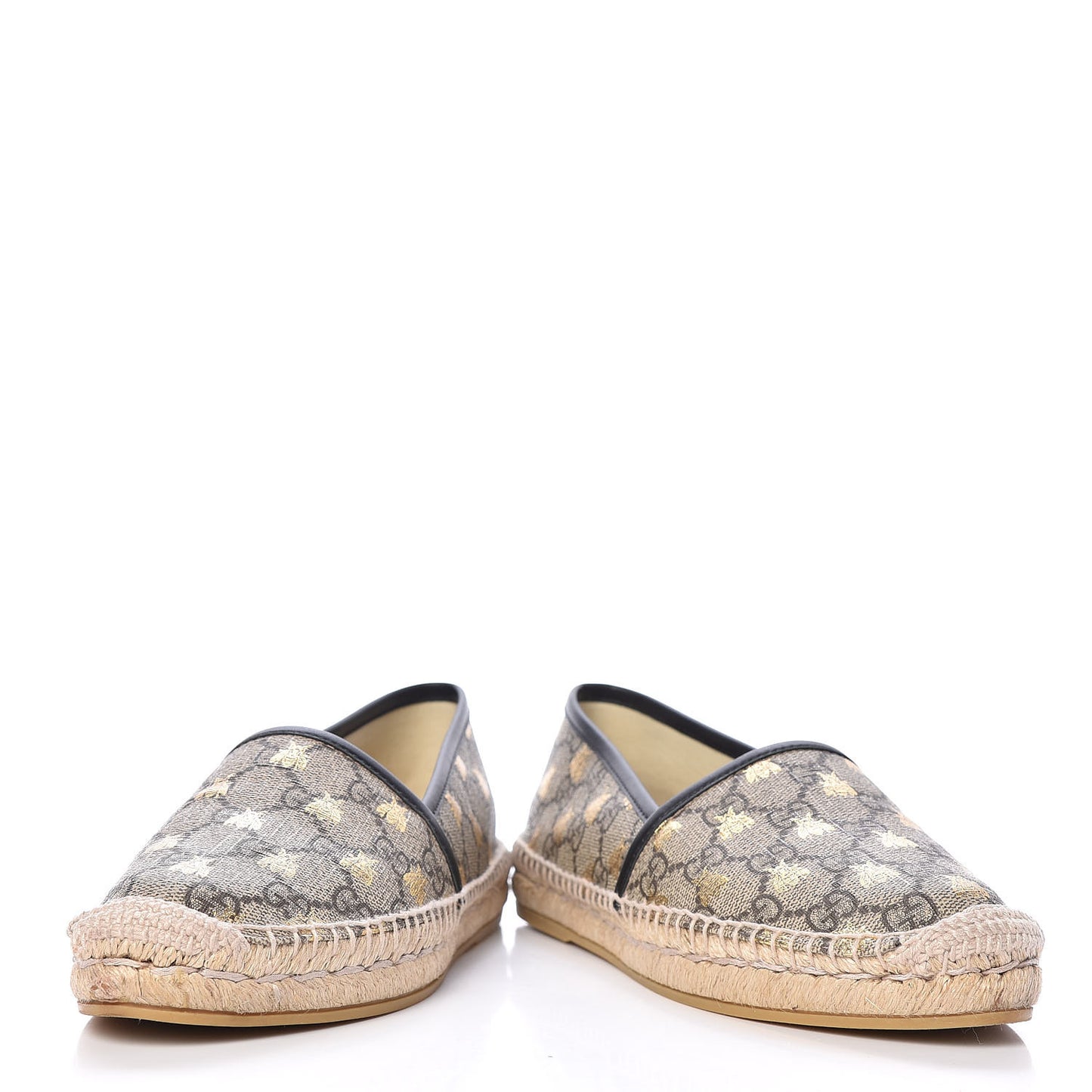 GG Supreme Monogram Bees Espadrille Flats 37.5 Beige Ebony Oro Black