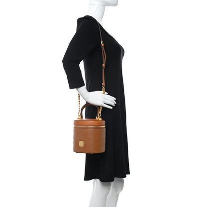 MCM Calfskin Embossed Monogram Cylinder Crossbody Bag Cognac 2 of 9