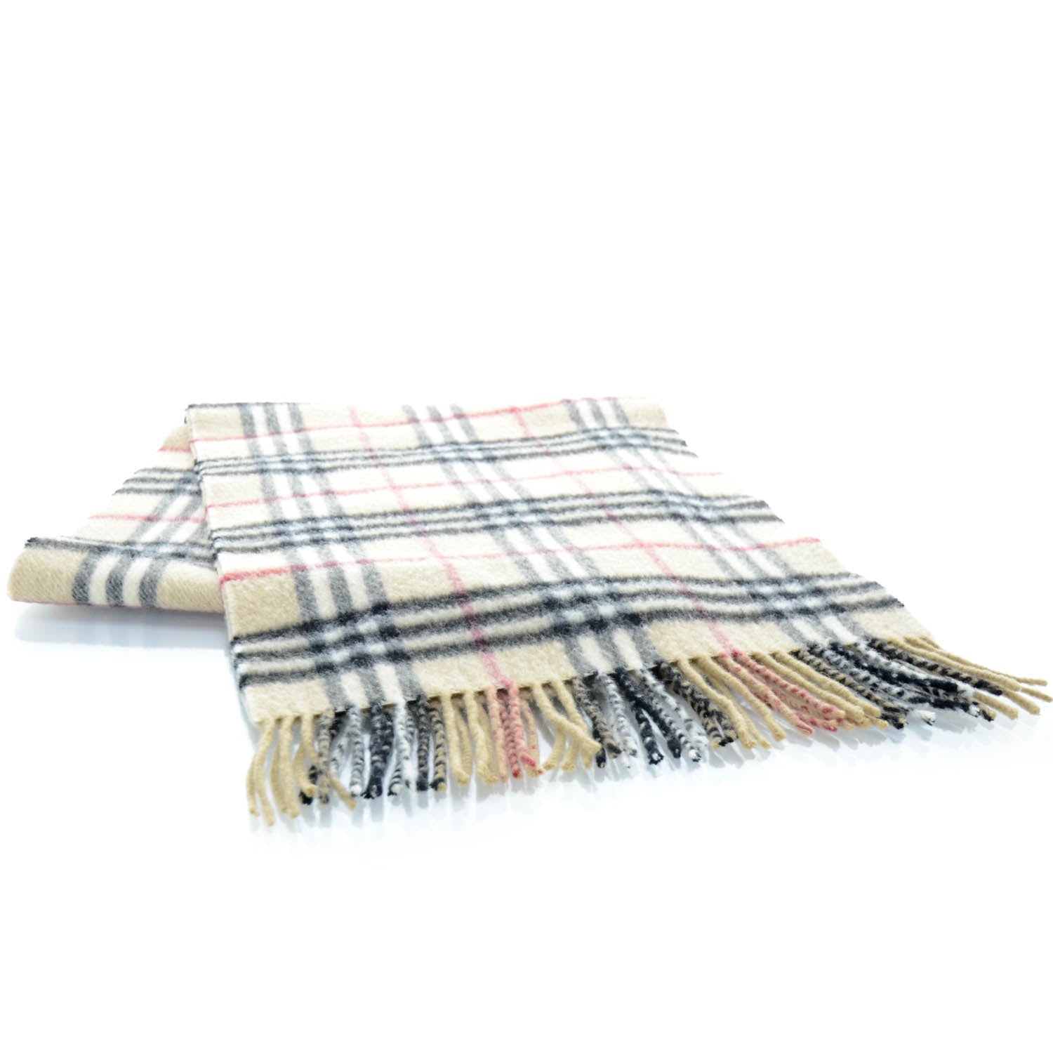 Burberry Cashmere Check Fringe Scarf Camel 1 of 4