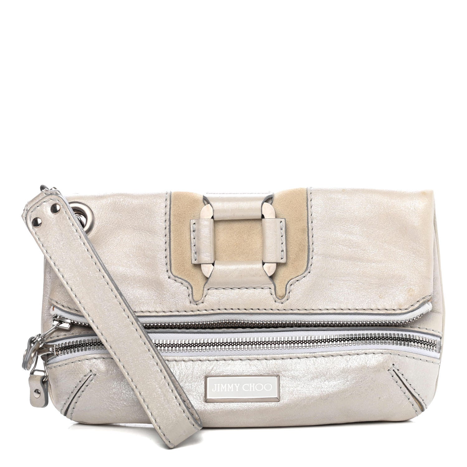 Jimmy Choo Metallic Calfskin Marin Foldover Clutch Silver