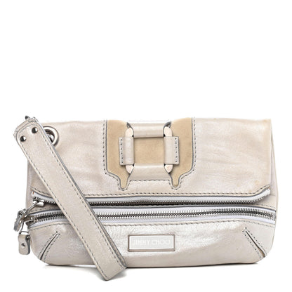 Jimmy Choo Metallic Calfskin Marin Foldover Clutch Silver 1 of 4
