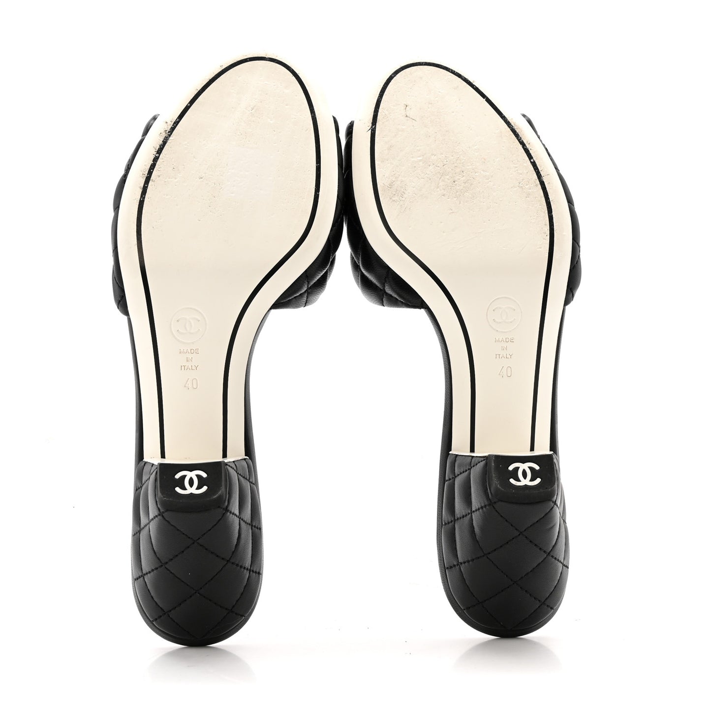 Lambskin Quilted Textured CC Mules 40 Black
