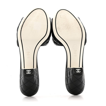 Chanel Lambskin Quilted Textured CC Mules 40 Black 5 of 11