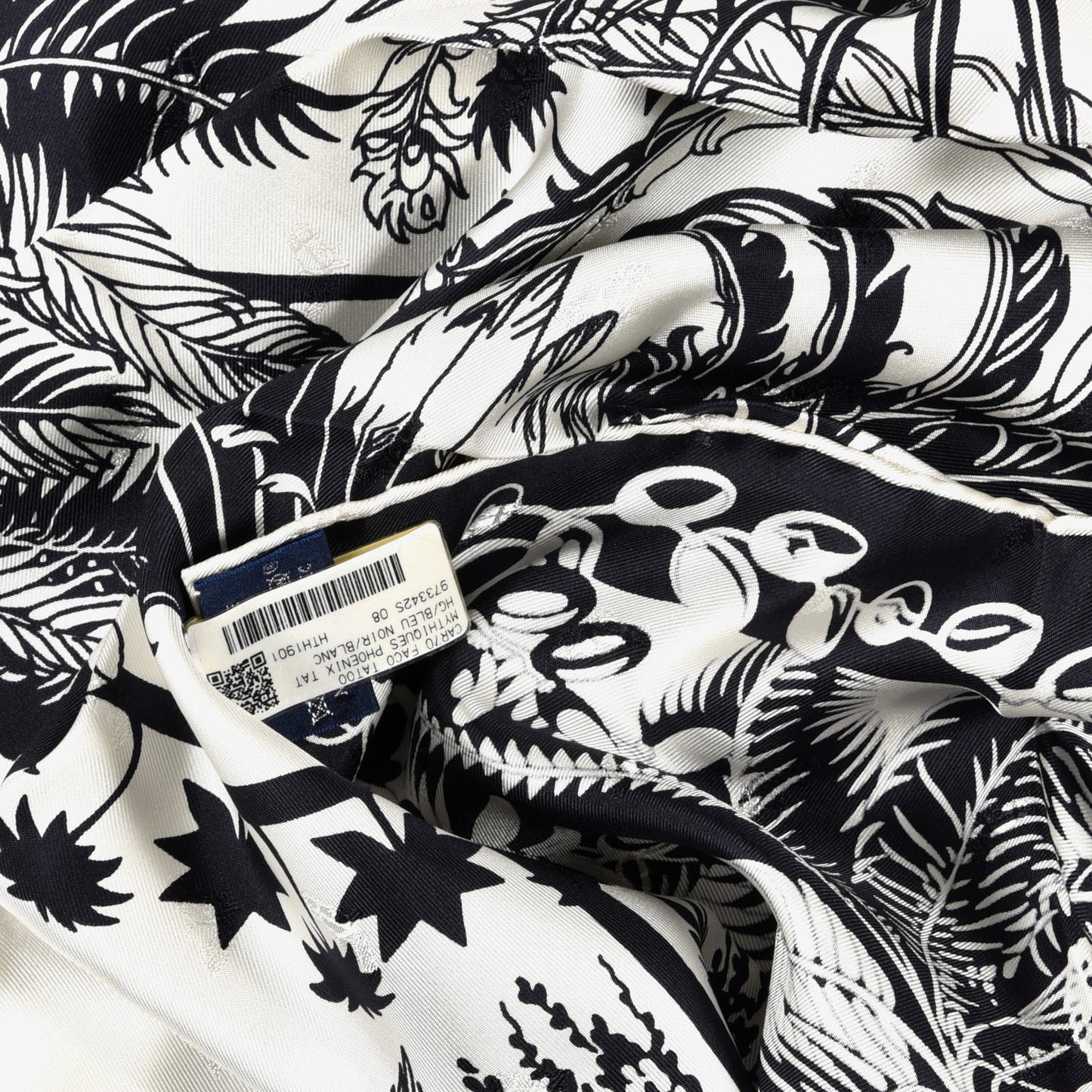 Silk Mythiques Phoenix Tattoo Scarf 70 Bleu Black White