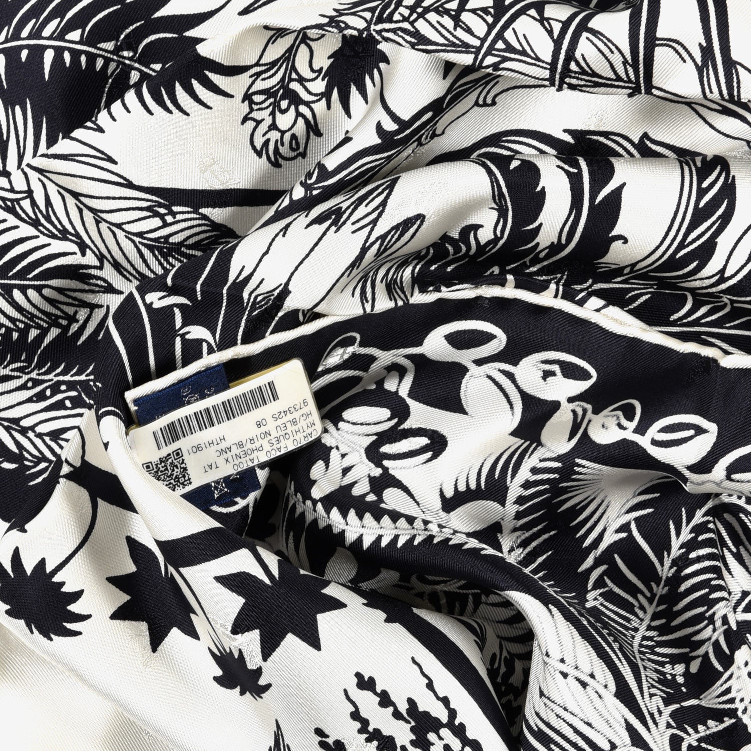 Hermes Silk Mythiques Phoenix Tattoo Scarf 70 Bleu Black White 4 of 4
