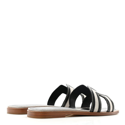Hermes Calfskin Canvas Oran Sandals 36.5 Black 5 of 10