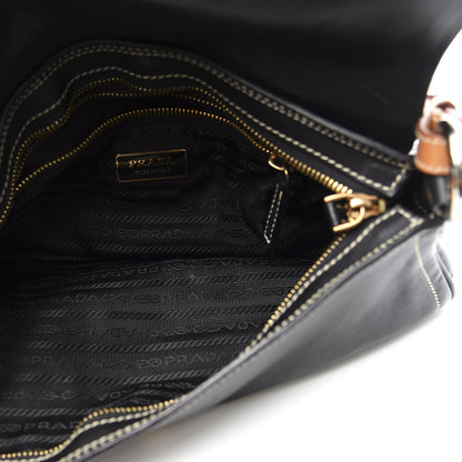 Prada Calfskin Metal Shoulder Bag Black Cuoio 4 of 10