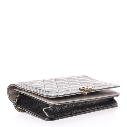 Chanel Cracked Metallic Calfskin Quilted Boy Wallet On Chain WOC Dark Silver 4 of 19