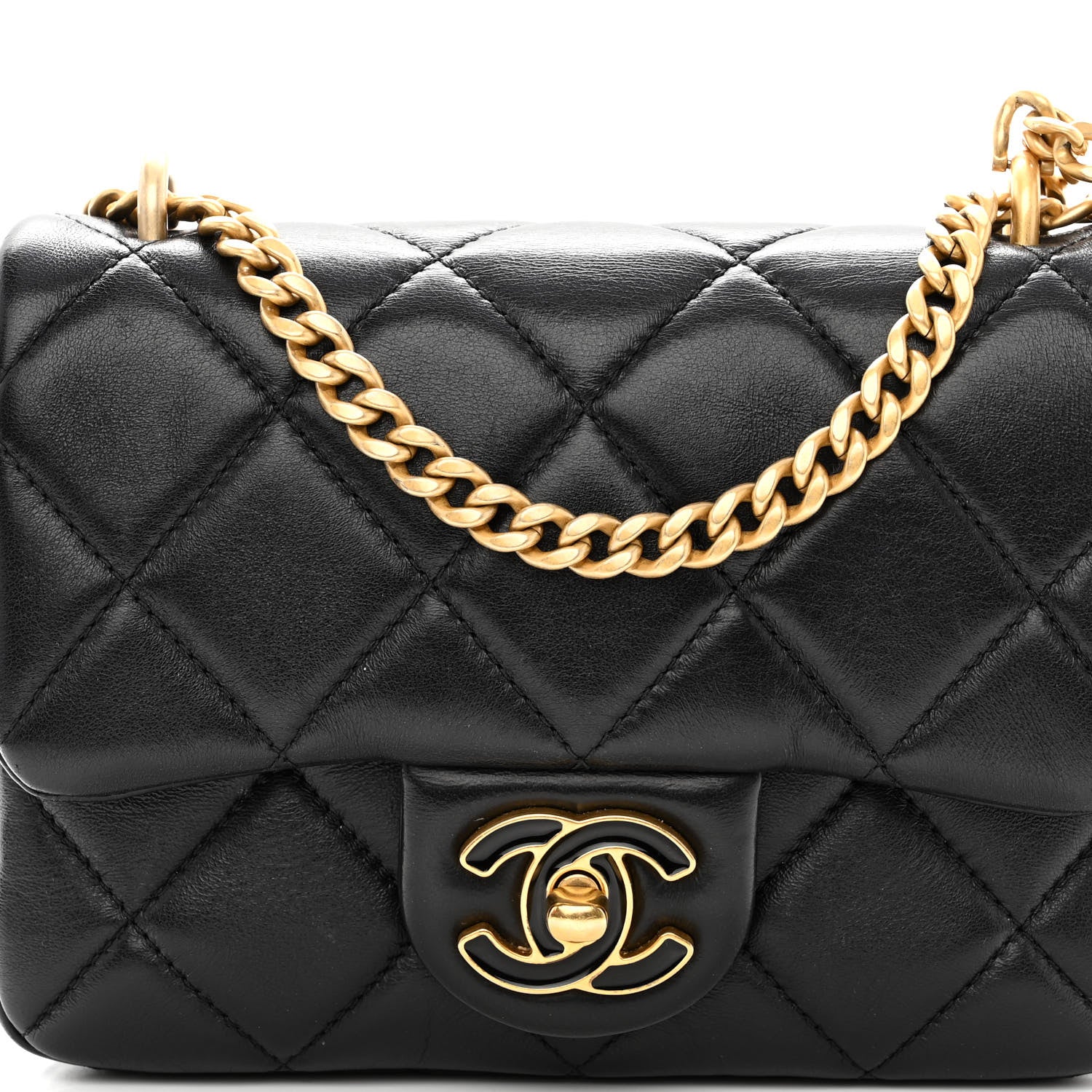 Chanel Lambskin Enamel Quilted Mini Pending CC Square Flap Black 7 of 9