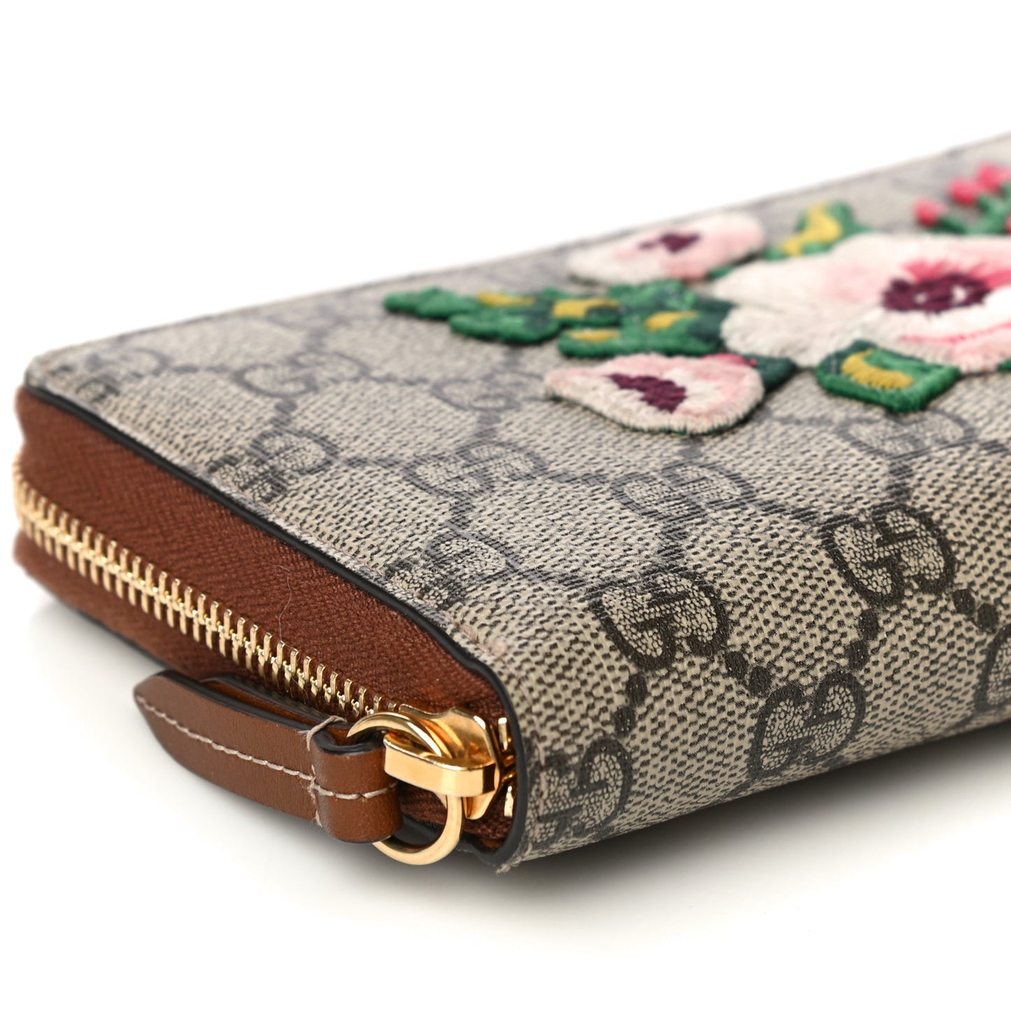 GG Supreme Monogram Garden Embroidered Zip Around Wallet