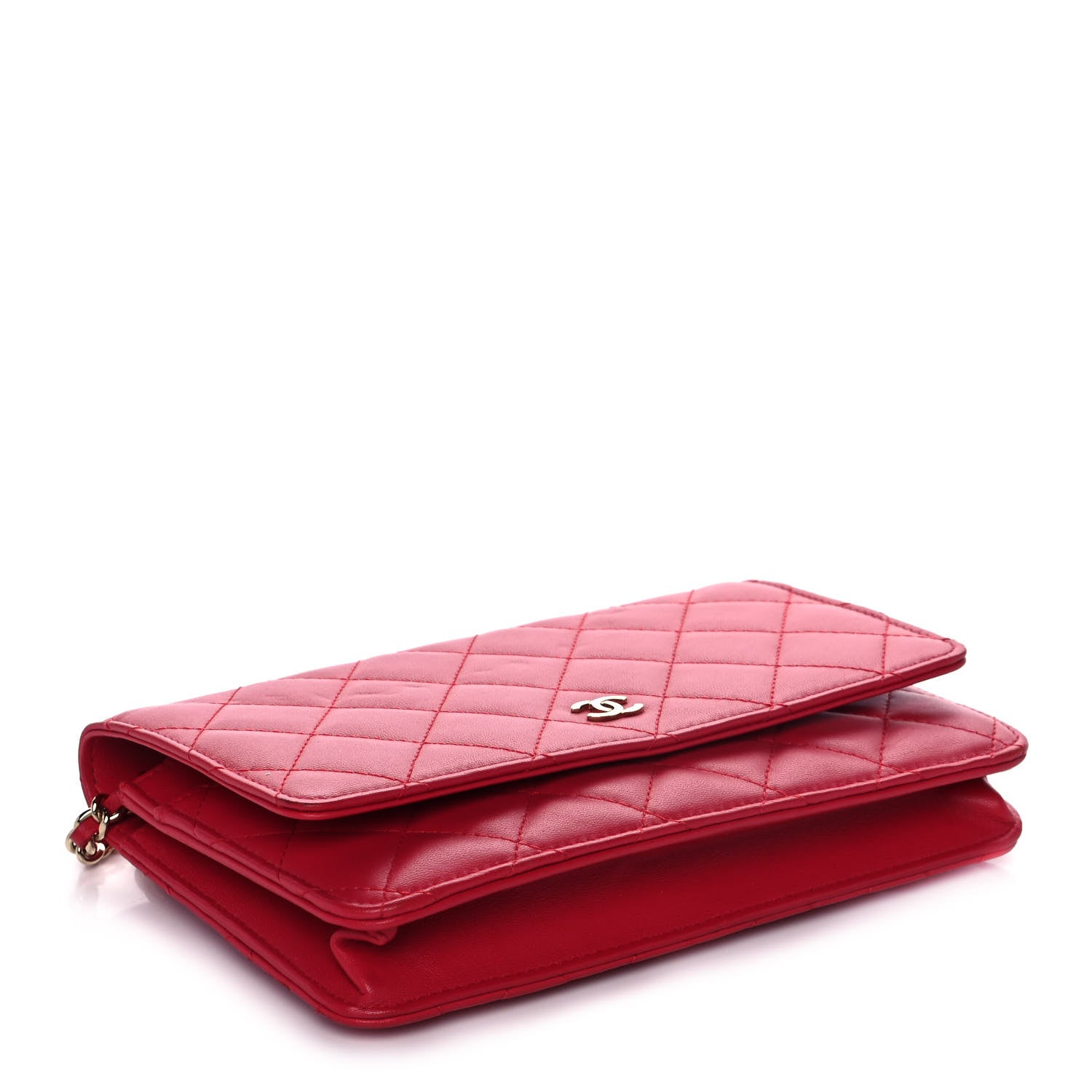 Chanel Lambskin Quilted Wallet On Chain WOC Light Red 4 of 15