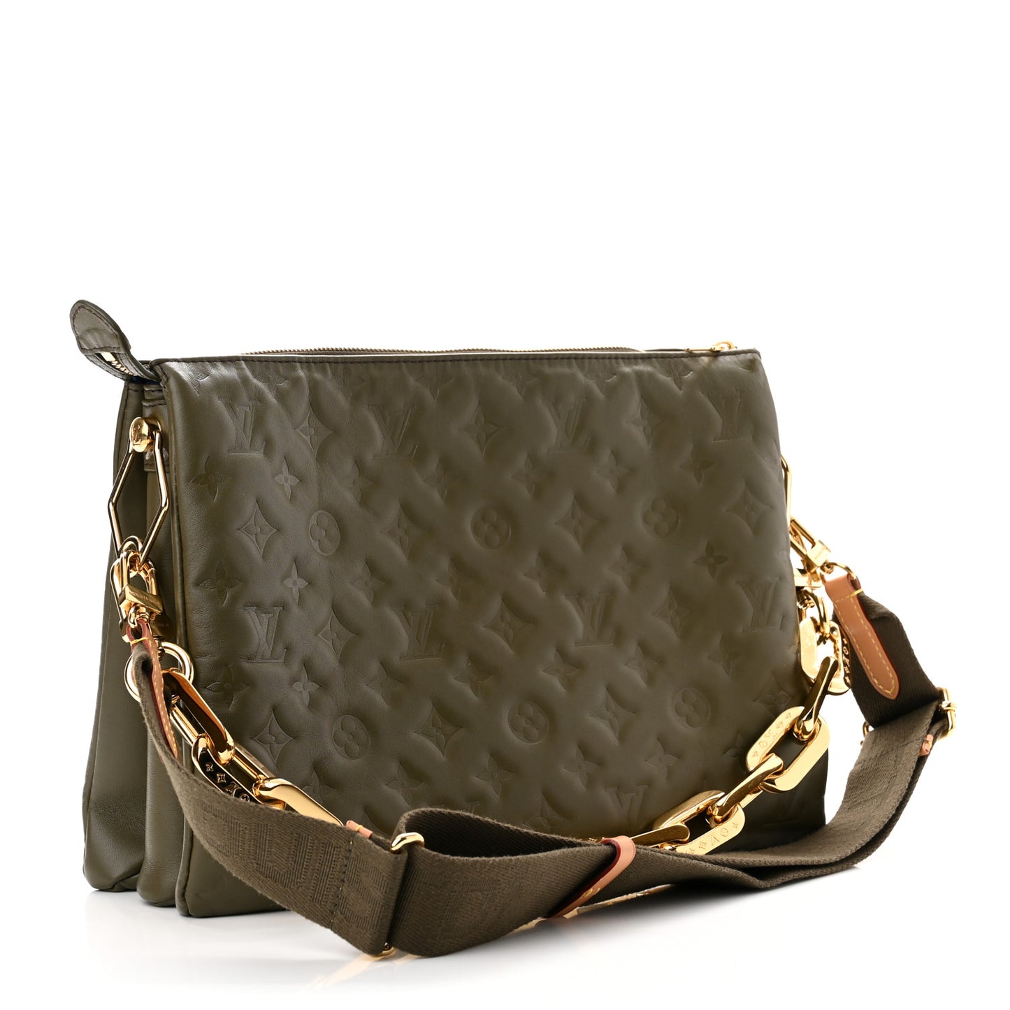 Lambskin Embossed Monogram Coussin MM Khaki