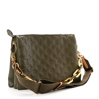 Louis Vuitton Lambskin Embossed Monogram Coussin MM Khaki 3 of 8