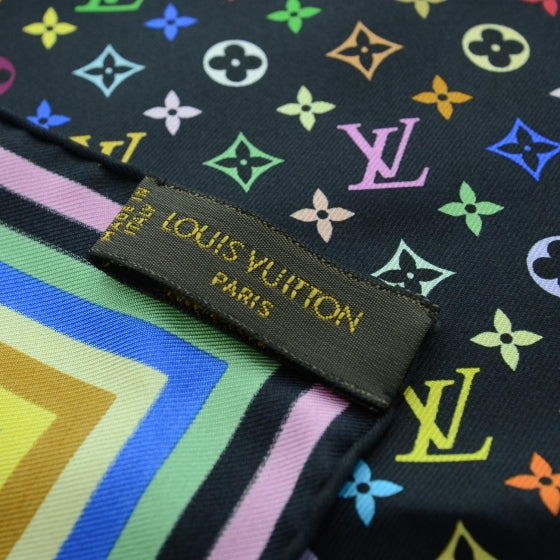 Silk Monogram Multicolor Square Scarf Black