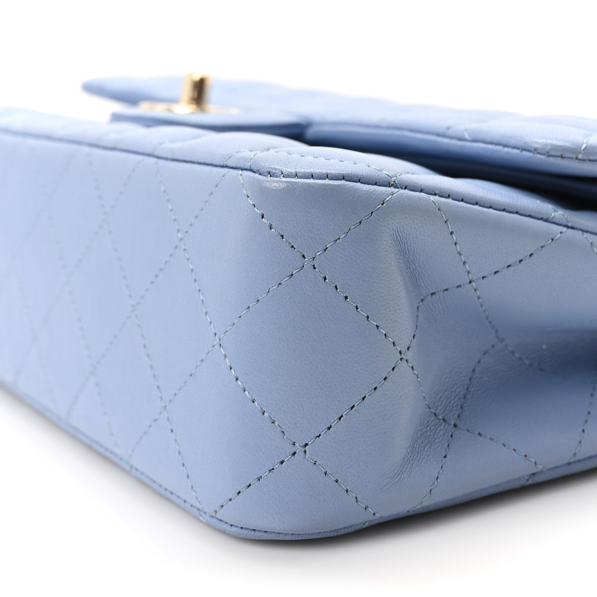 Lambskin Quilted Medium Double Flap Light Blue