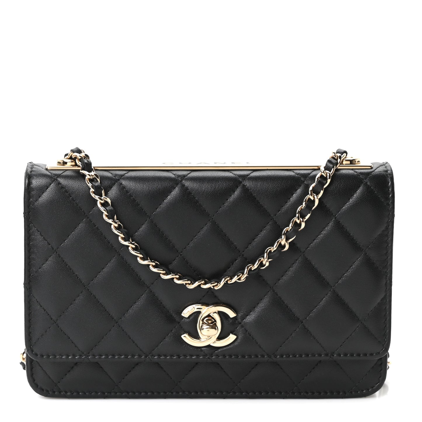Lambskin Quilted Trendy CC Wallet On Chain WOC Black