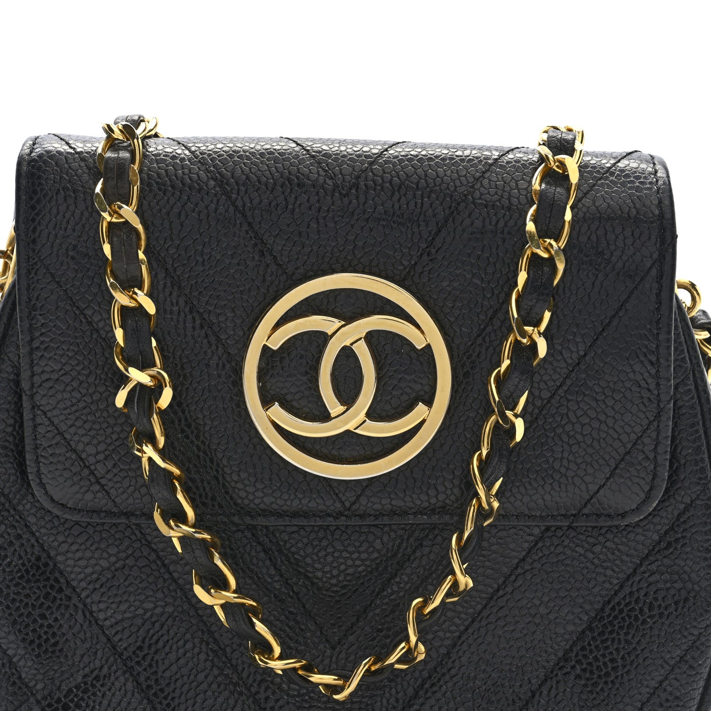 Caviar Chevron CC Shoulder Bag Black