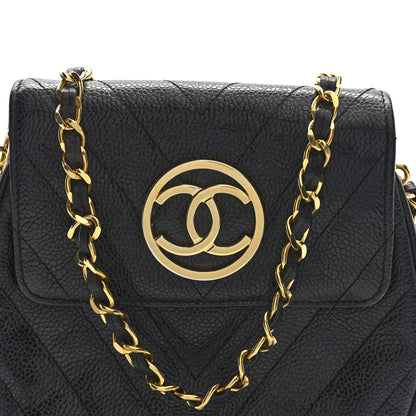 Chanel Caviar Chevron CC Shoulder Bag Black 7 of 9
