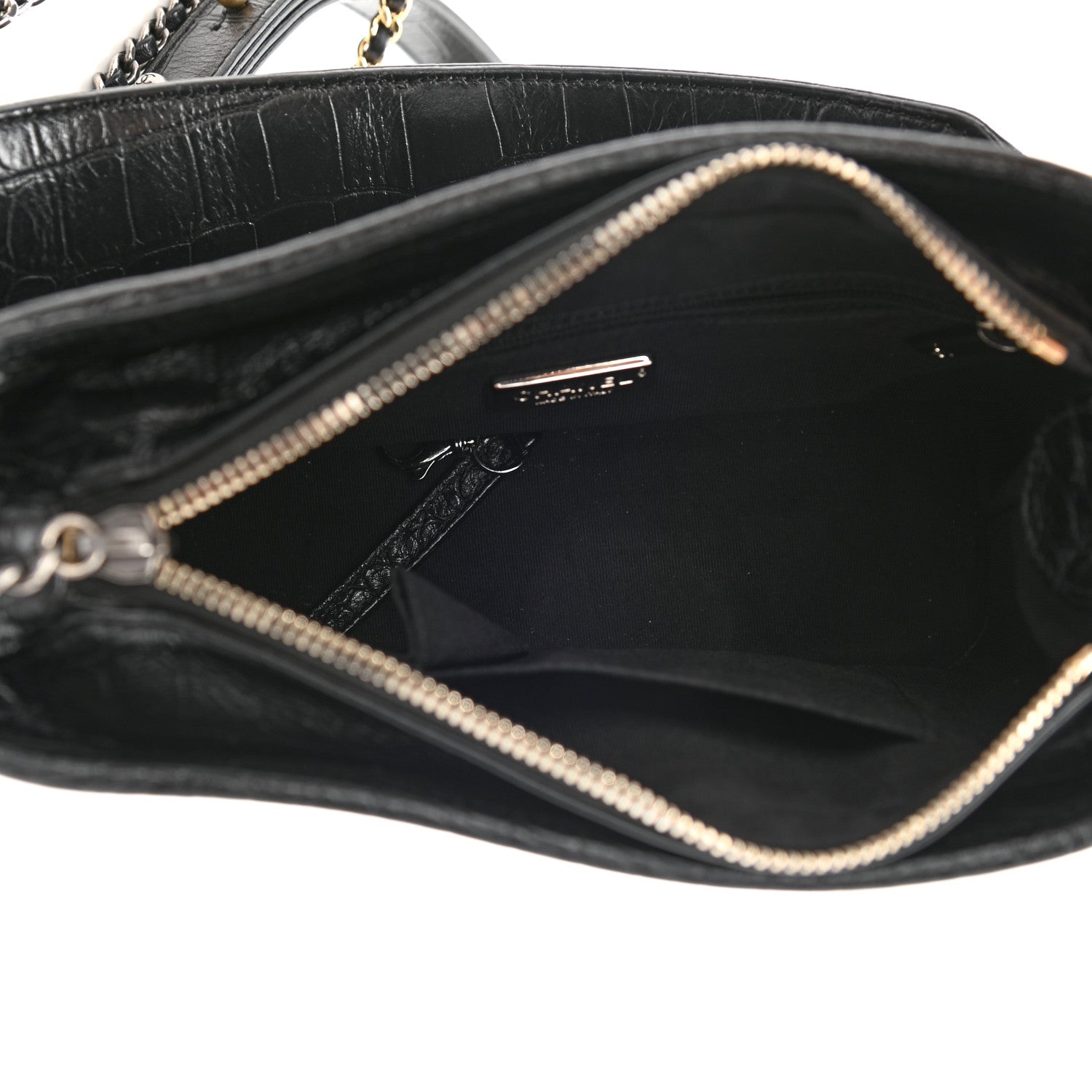 Chanel Calfskin Crocodile Embossed Small Gabrielle Cocodile Hobo Black 5 of 9