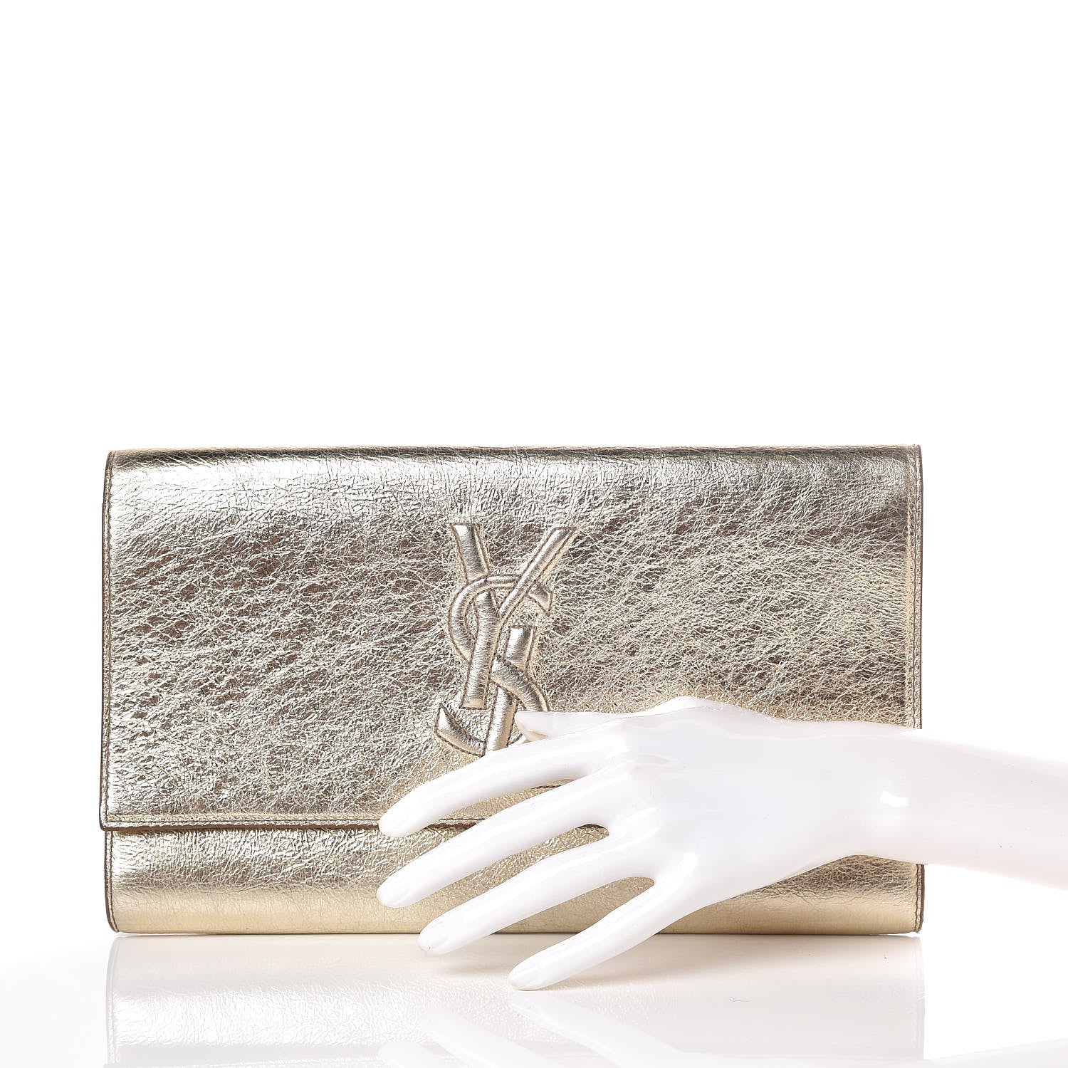 Saint Laurent Metallic Calfskin Monogram Large Belle De Jour Clutch Gold 2 of 6