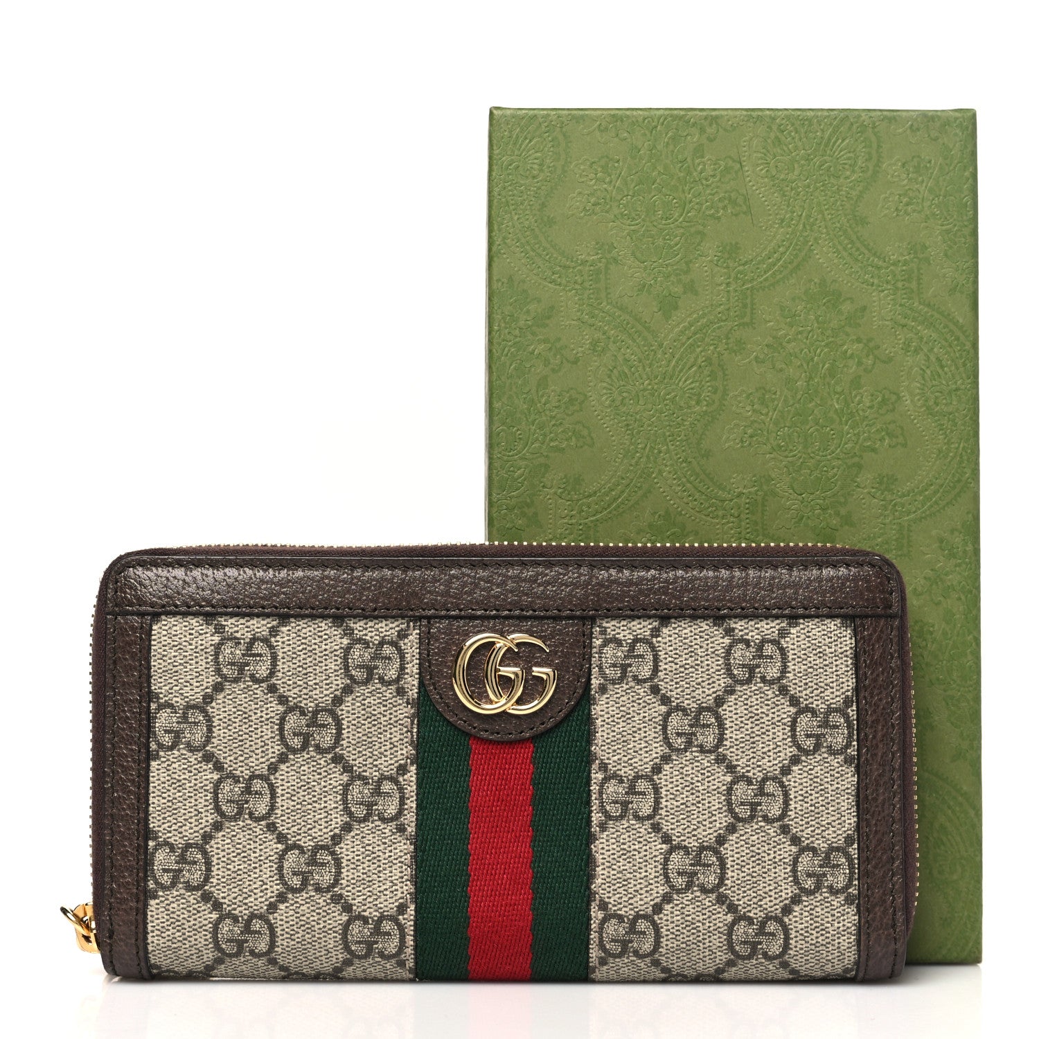 Gucci GG Supreme Monogram Web Ophidia Zip Around Wallet Brown 9 of 9