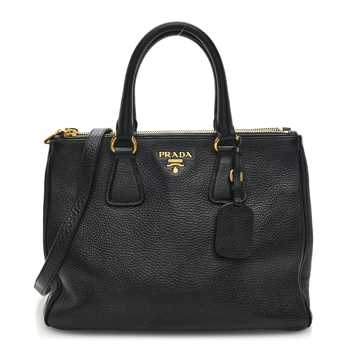 Vitello Daino Double Zip Tote Black