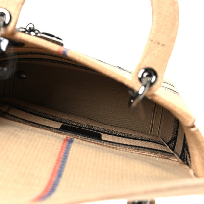 Christian Dior Canvas Jute Embroidered Medium Lady D-Lite Beige Multicolor 6 of 11