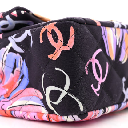 Chanel Printed Fabric Quilted Camellia Flap Black Multicolor 9 of 10