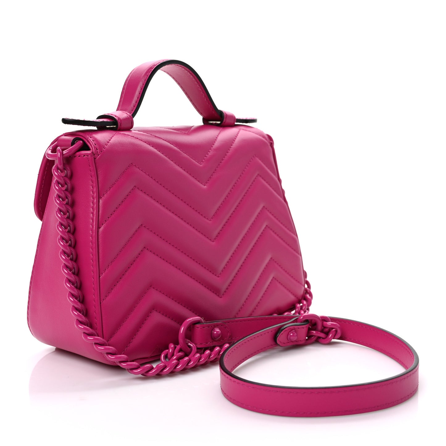 Calfskin Matelasse Monochrome Mini GG Marmont Top Handle Shoulder Bag Classic Fuxia