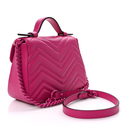 Gucci Calfskin Matelasse Monochrome Mini GG Marmont Top Handle Shoulder Bag Classic Fuxia 3 of 8