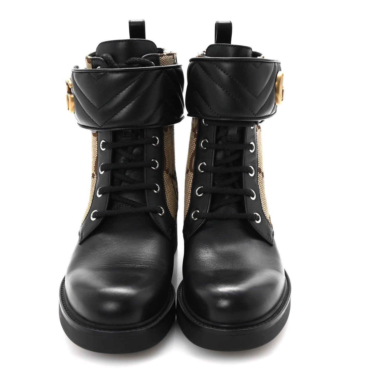 Flores Calfskin Monogram Maxi GG Nappa Matelasse Double G 40mm Ankle Boots 39 Black Camel Ebony