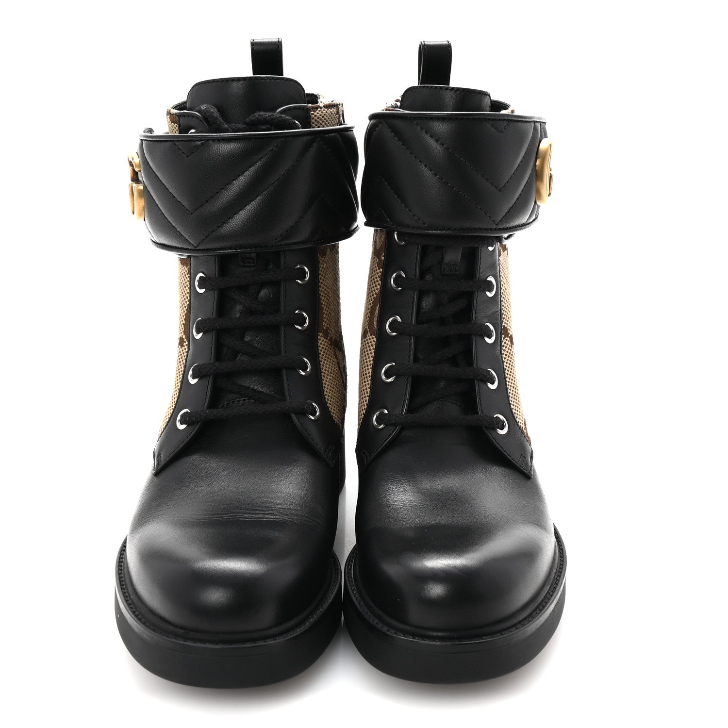 Gucci Flores Calfskin Monogram Maxi GG Nappa Matelasse Double G 40mm Ankle Boots 39 Black Camel Ebony 3 of 10