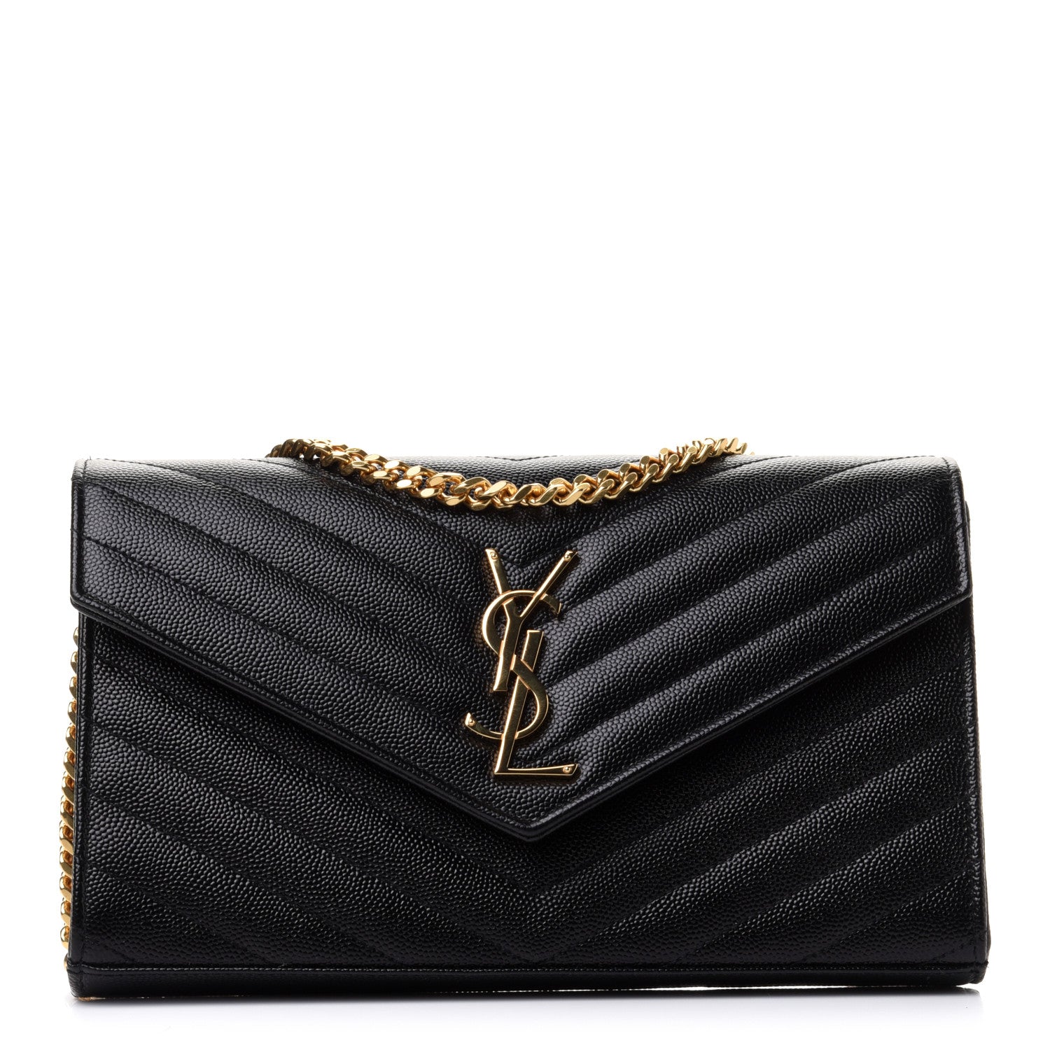 Saint Laurent Grain De Poudre Matelasse Chevron Monogram Chain Wallet Black 1 of 10