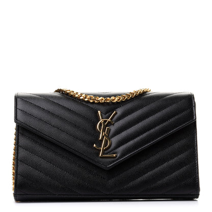 Saint Laurent Grain De Poudre Matelasse Chevron Monogram Chain Wallet Black 1 of 10