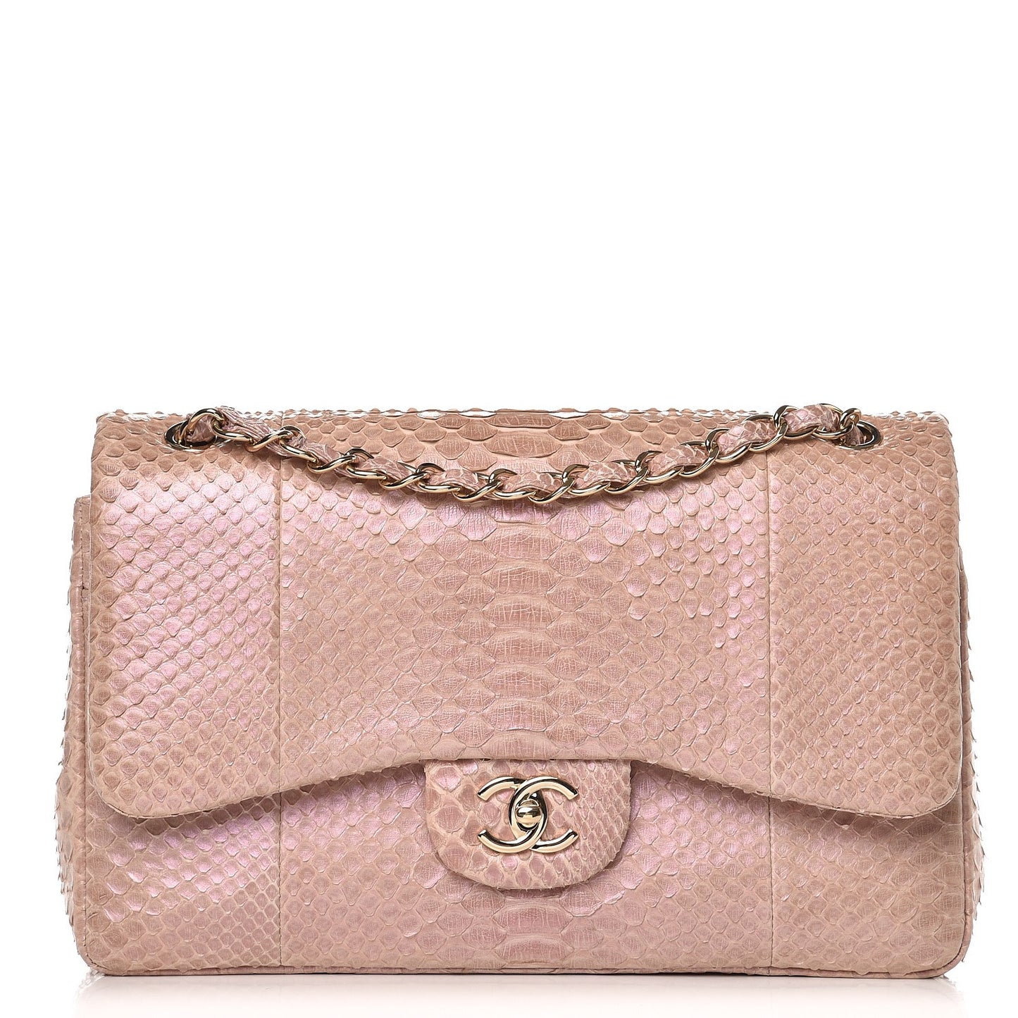 Metallic Python Jumbo Double Flap Pink