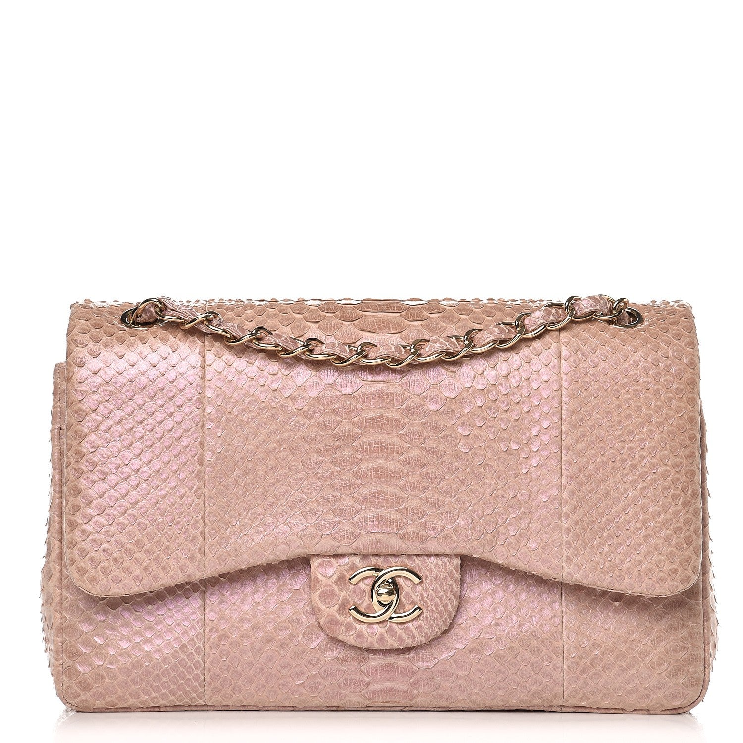 Chanel Metallic Python Jumbo Double Flap Pink 1 of 7
