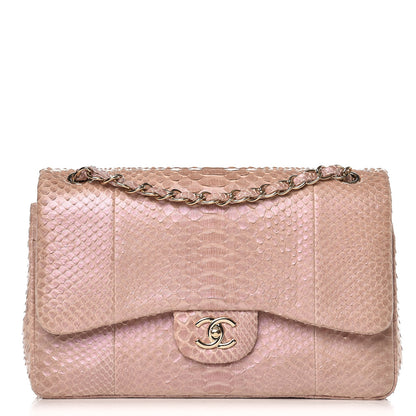 Chanel Metallic Python Jumbo Double Flap Pink 1 of 7