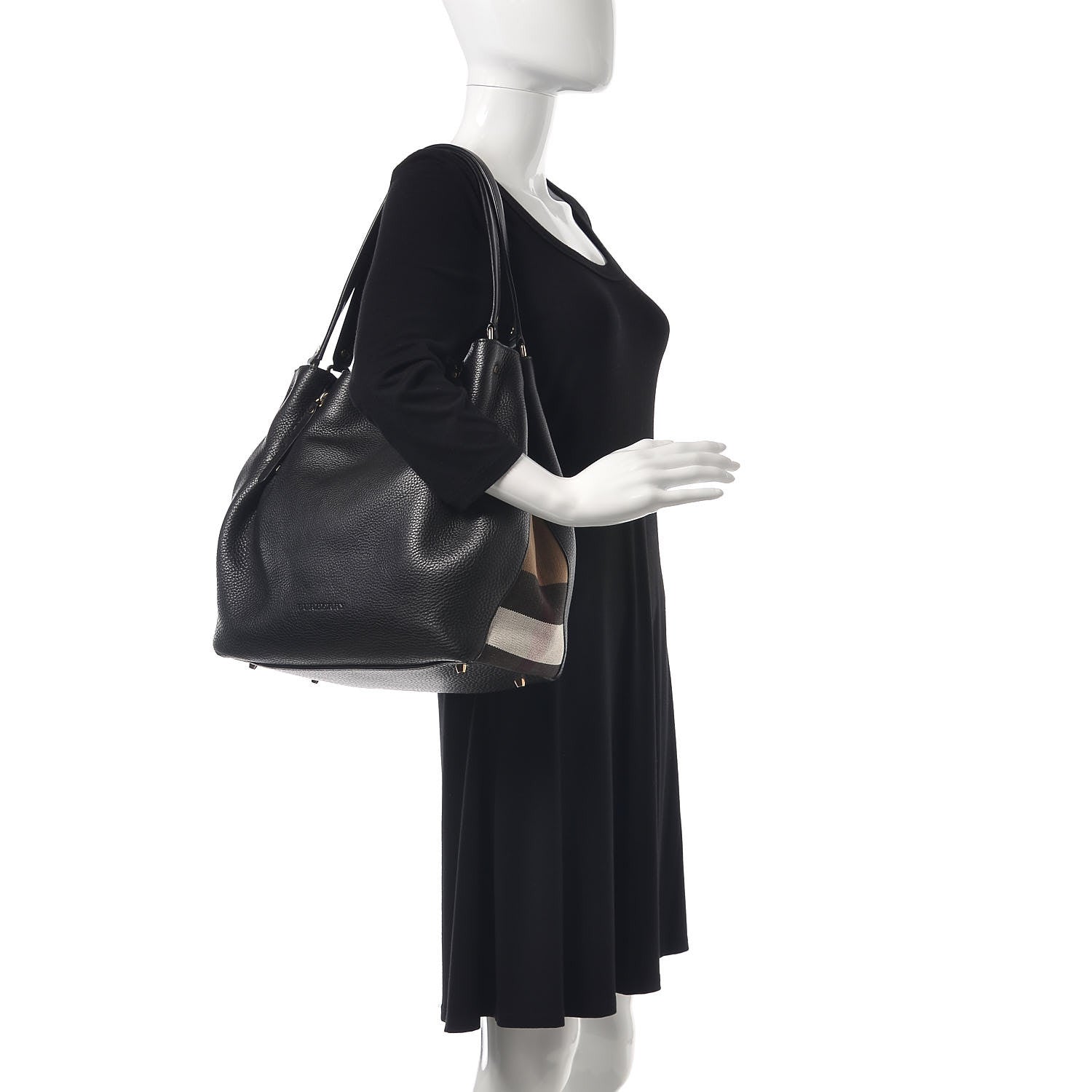 Burberry Grainy Calfskin House Check Medium Maidstone Black 2 of 8