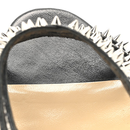 Christian Louboutin Kid Studded Marthaspike 100 Slide Sandals 37.5 Black Silver 9 of 11