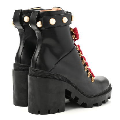 Gucci Magnum Calfskin Pearl Lace Up Combat Ankle Boots 38 Black 4 of 8