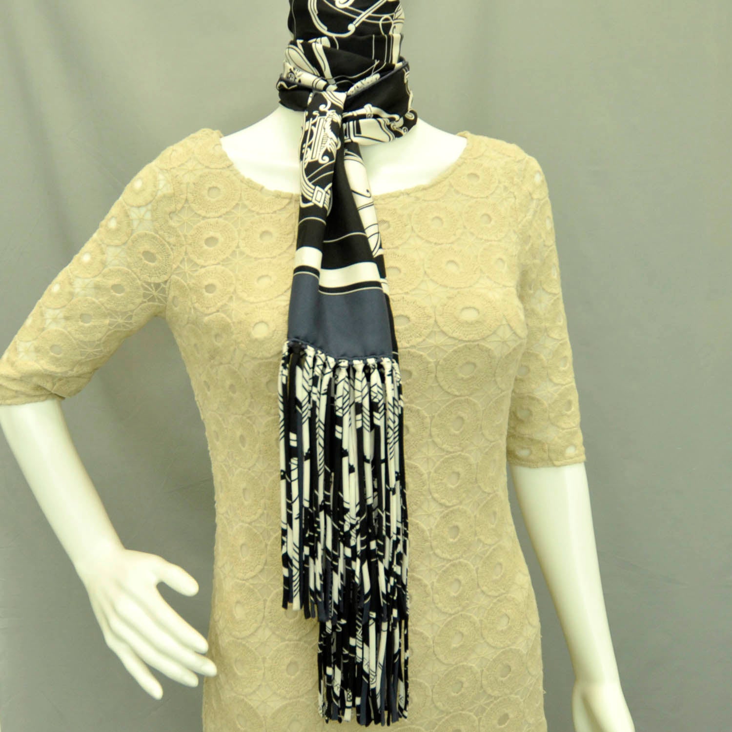 Hermes Silk Ex Libris Fringe Scarf 2 of 7