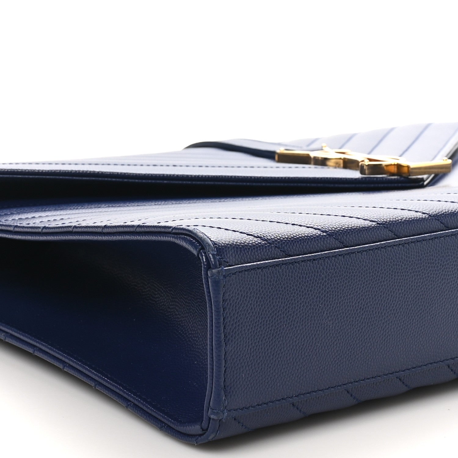 Saint Laurent Grain De Poudre Matelasse Chevron Large Monogram Satchel Navy Blue 9 of 10
