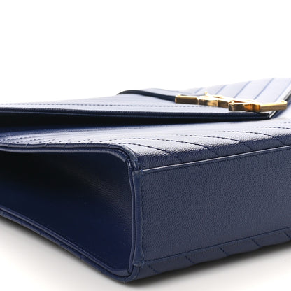 Saint Laurent Grain De Poudre Matelasse Chevron Large Monogram Satchel Navy Blue 9 of 10