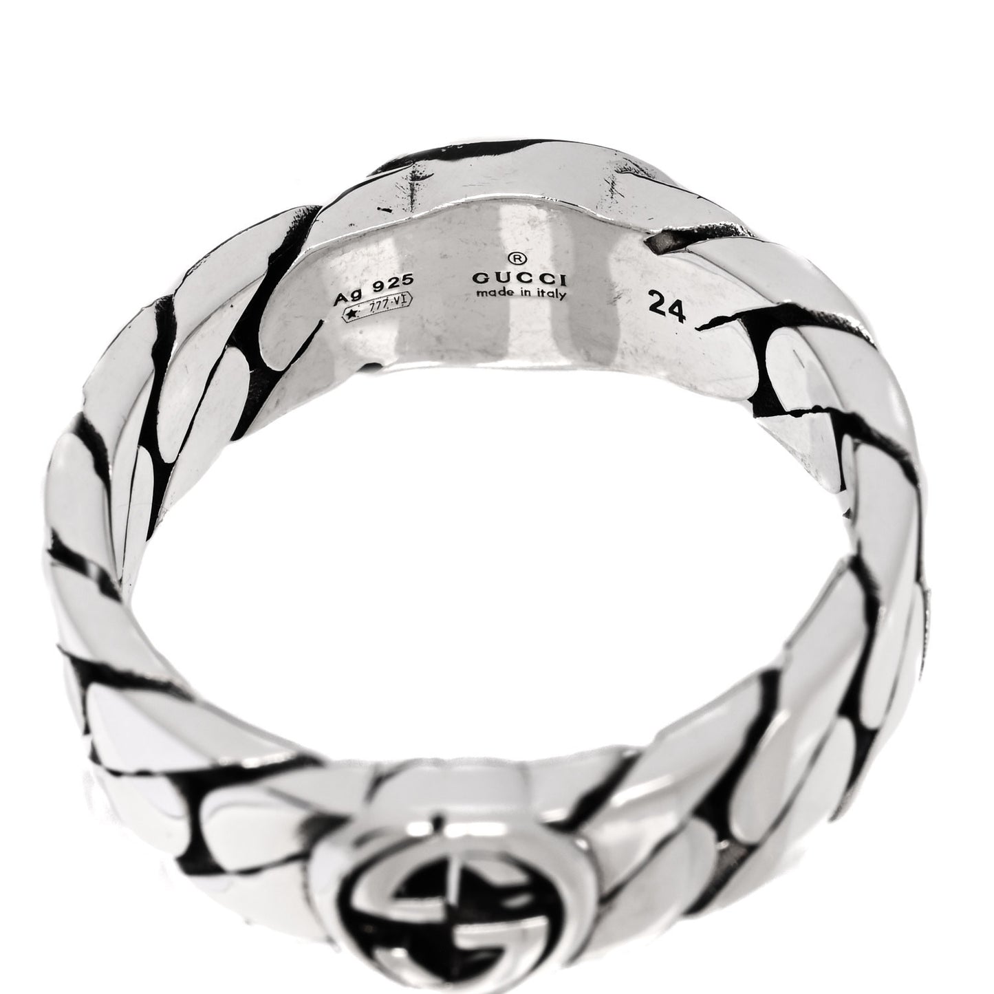 Sterling Silver Enamel Interlocking G Chain Ring 63 10.5 Black