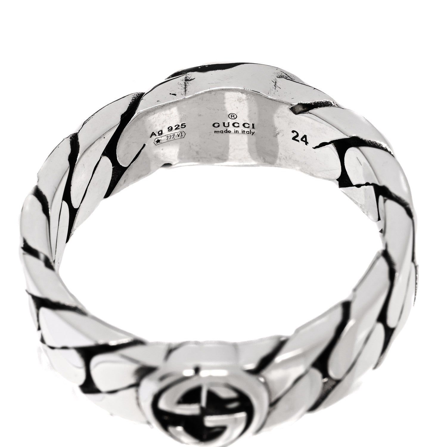 Gucci Sterling Silver Enamel Interlocking G Chain Ring 63 10.5 Black 4 of 5