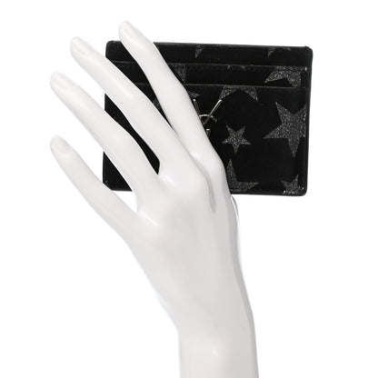 Saint Laurent Calfskin Star Embroidered Monogram Credit Card Case Black 2 of 7