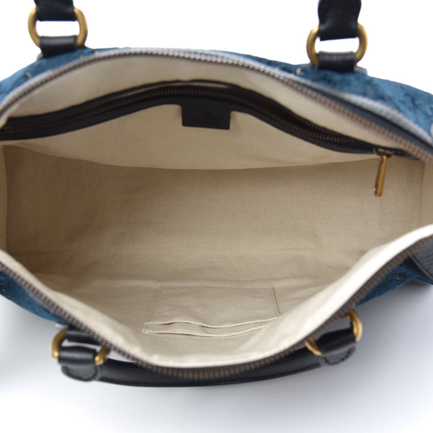 Velvet GG Monogram Textured Calfskin Web Medium Duffle Bag Blue Beige Black