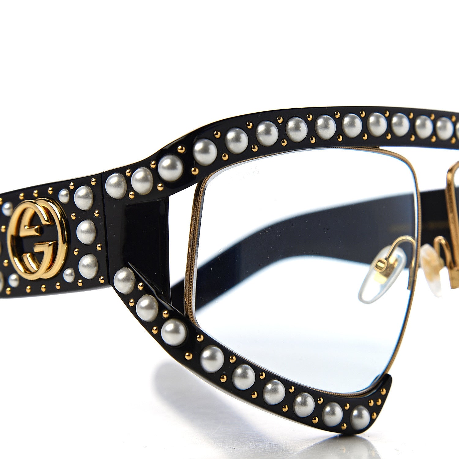 Gucci Acetate Pearl Rectangular Frame Sunglasses GG0234S Black 7 of 8