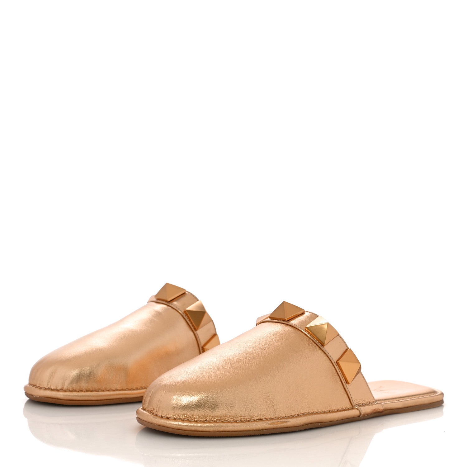 Valentino Garavani Metallic Nappa Roman Stud Slippers 36.5 Antique Brass 4 of 11